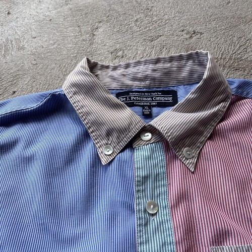 J Peterman Shirt Mens XL Button Up Colorful Striped Color Block Retro Stretch - Picture 7 of 14