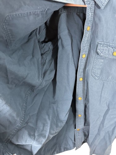 LL Bean Katahdin Iron Works Canvas Shirt Mens Sz L Navy Fleece Lined Snap Button - Picture 9 of 19