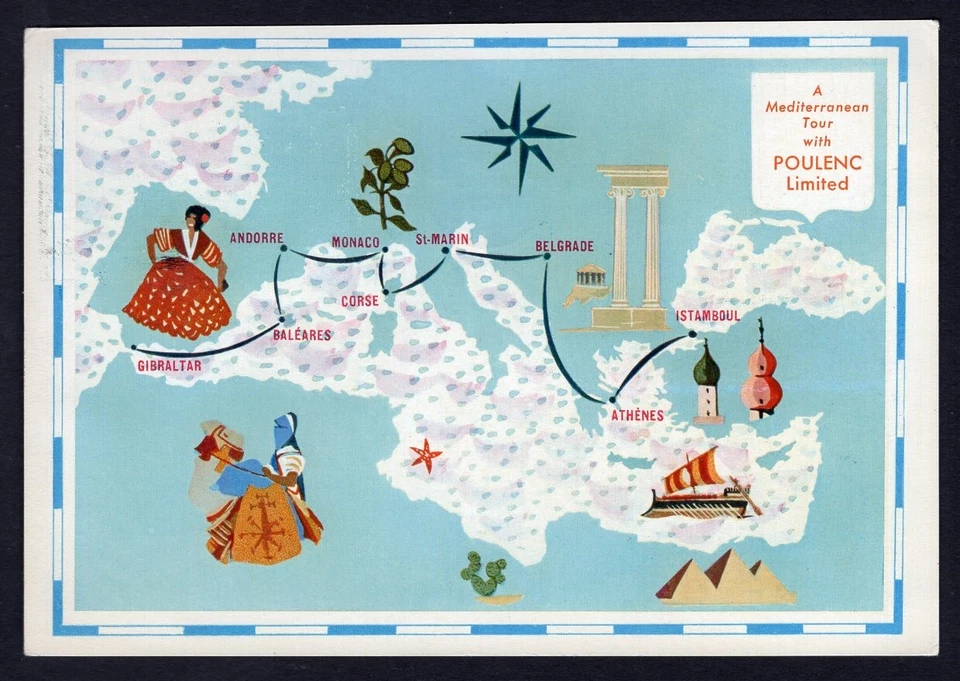 Postal publicitaria médica de Gibraltar 1959 Poulenc Querido Doctor a Canadá. Mapa Foto 3 de 3