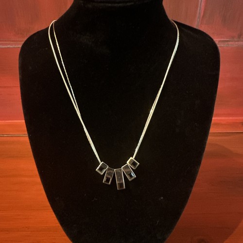 White House Black Market Necklace Silver 2 Strand CRYSTAL/RESIN 10.25” Reverse - Picture 3 of 5
