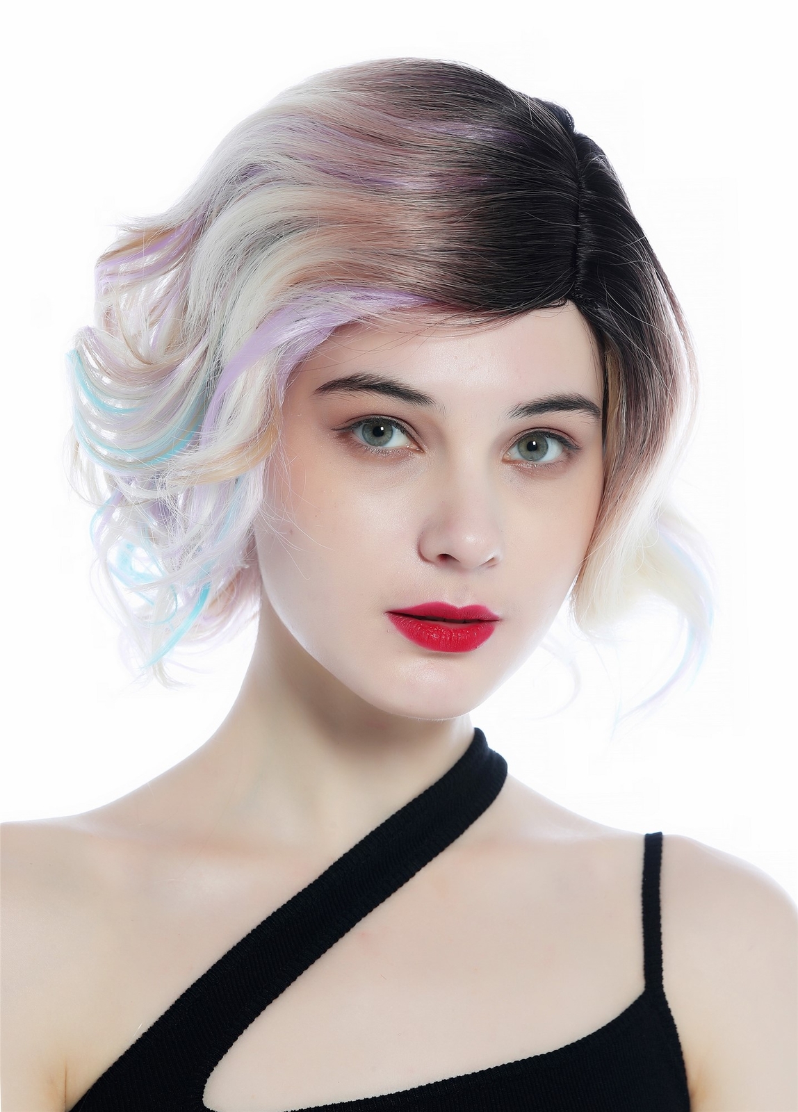 Wig Women's Short Wild Wavy Parting Ombre Dark Brown Pastel Colors