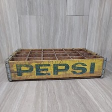 Vintage Pepsi Cola Crate Box Yellow Wood Blue 24 Count Dividers