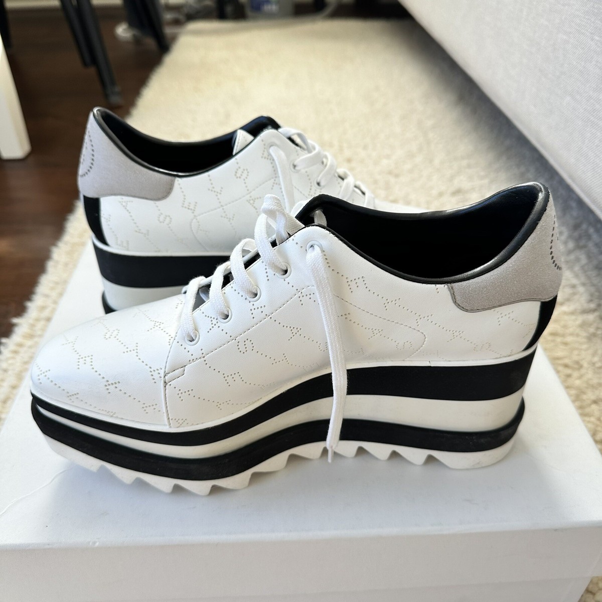 Stella McCartney White Perforated Logo Vegan Leather Elyse