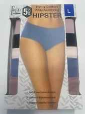 Felina, 5-Pack Pima Cotton Stretch Wide Waistband Hipster Panties (Size Large)