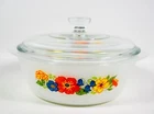 Vintage Glasbake White Milk Glass Wildflower Floral 1qt 8" round Casserole w/lid