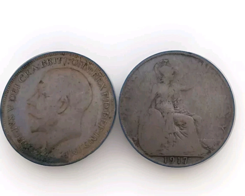 Lote grande de moedas de bronze 1913 e 1917 Reino Unido - Muito bom - 9,45 gramas 30,8 mm km KM# 810 - Imagem 2 de 4