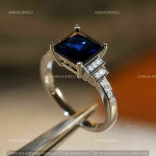 3 Ct Princess Cut Simulated Sapphire Solitaire Wedding Ring 925 Sterling Silver