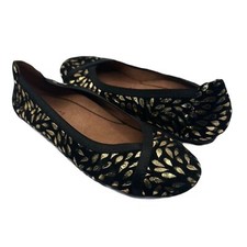 Vionic Sz 6 Spark Carroll Black Gold Ballet Flats Intricate Cut-Out Design