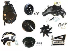 Sbc 327 350 400 V Belt Pulley Bracket Kit W Power Steering Long Water Pump Blk