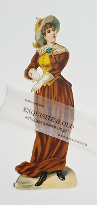 um 1900 Frau Kleid Handschuhe Glanzbild Prägedruck Luxuspapier Ephemera Vintage