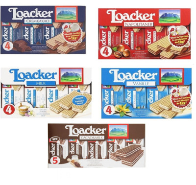 TESTPAKET Loacker milch, shoko, vanilla, Haselnuss e milch e shoko 5 x 180g