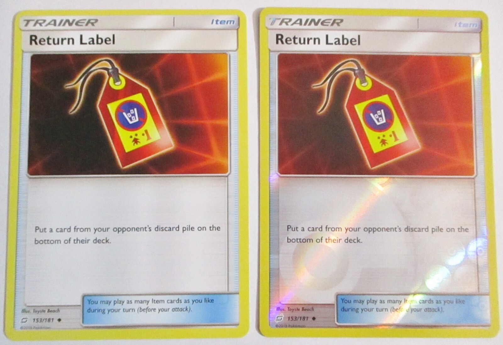Return Label 153/181 Team Up Trainer Non & Reverse Holo 2 Pokemon Card