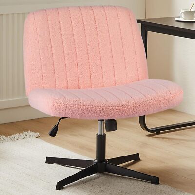 Teddy Fabric Vanity Swivel Chair Cross Legged Home Office Armless Modern Chair