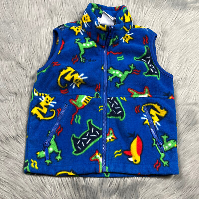 Vintage Columbia Blue Animal Cat Frog Bird Fleece Vest Kids 4/5