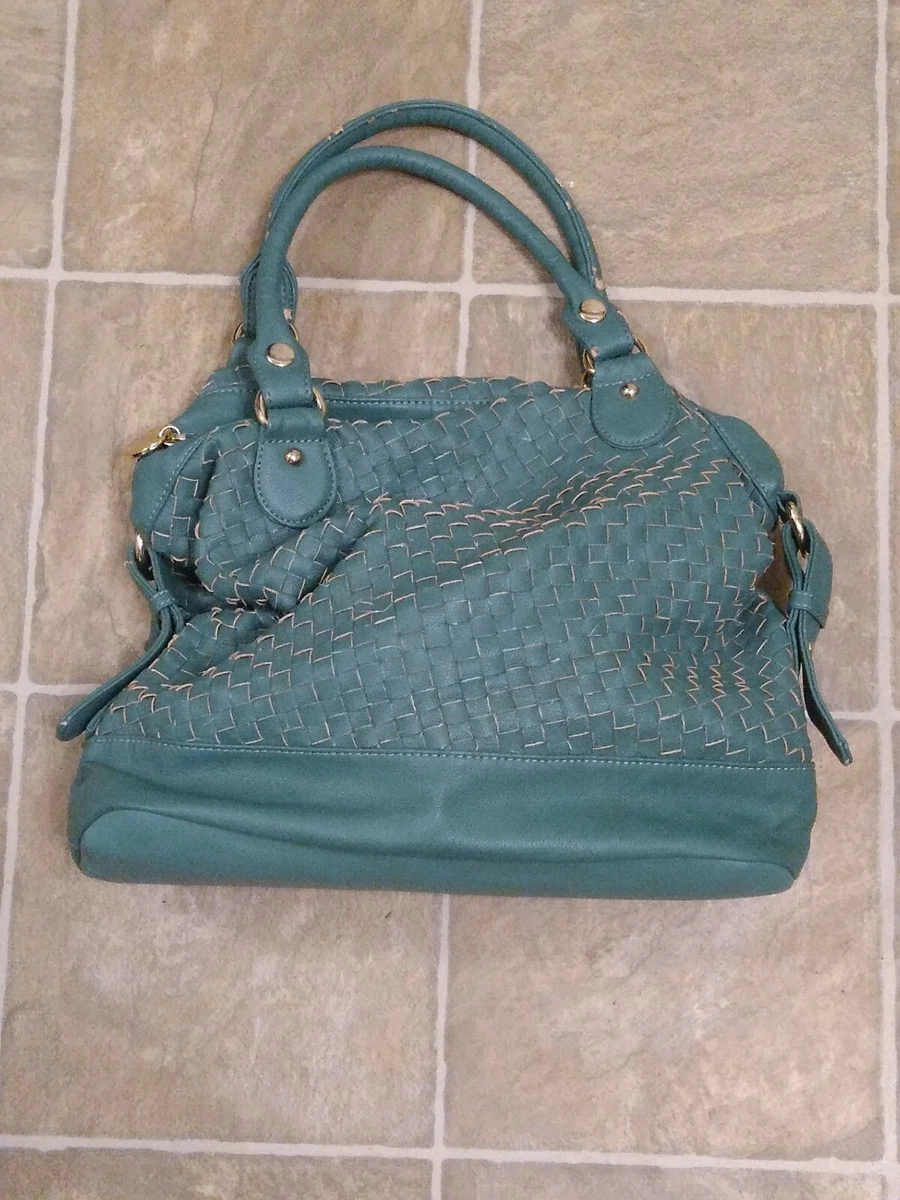 Hand Bag deux lux Green Faux Leather Woven Satchel pocket book