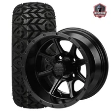 12" Azusa Machined Black Golf Cart Wheels and Tires Combo (20x10-12) Set of 4