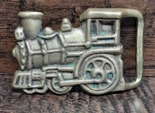 Vintage Solid Brass Steam Locomotive Train Belt Buckle