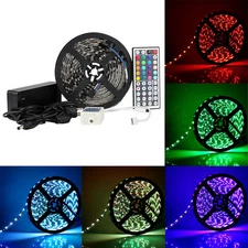 5M RGB LED Strip Light Black PCB 5050 SMD Ribbon Light Kit /Remote/Adapter