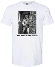 CHEYENNE BODIE WWD? CLINT WALKER CLASSIC RETRO TV WESTERN COWBOY WHITE T-SHIRT
