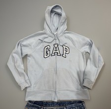 Gap M Light Blue Full Zip Fleece Hoodie Solid Logo Accent Pockets