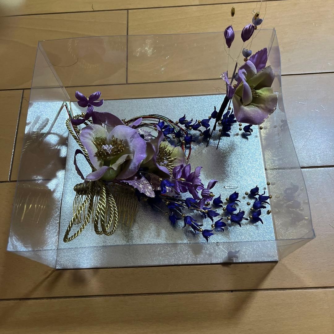 Kanzashi Hair Ornament for Coming-of-Age Ceremony Purple & Blue Flowers Hair Acc