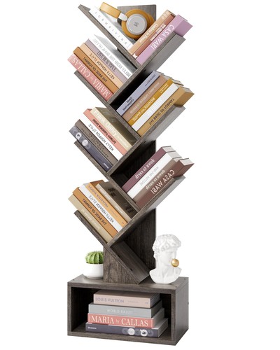 6 Tier Tree Bookshelf, Tall Bookcase with Drawer, Freestanding Book Shelf, Di... - Picture 1 of 9