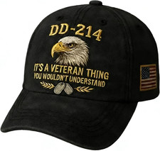 DD-214 Veteran Army Baseball Cap - Adjustable Embroidered Eagle Patriotic Hat -