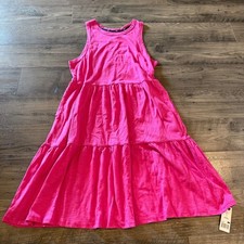 New Gap Womens Sleeveless Tiered Midi Dress Pink Very Berry Slub Jersey Small