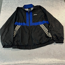 Vintage 90s Adidas Windbreaker Jacket XXL Black Blue Color Block Rare