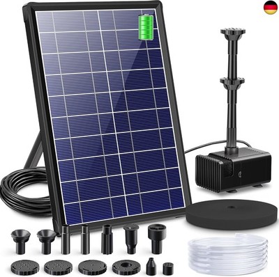 Biling 8W Solar Springbrunnen für außen mit 3600 mAh Batterie Solar Teichpumpe m