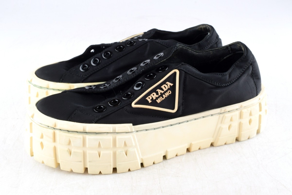 Prada Milano Celeste Double Wheel Nylon Gabardine Shoes Women's 37