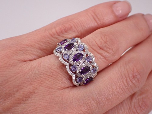 3Ct Oval Cut Lab-Created Amethyst Cluster Engagement Ring 14K White Gold Plated - Picture 4 of 10