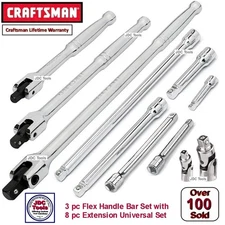CRAFTSMAN 3 PC FLEX ARM HANDLE  BREAKER BAR SET w 8 PC EXTENSION SET