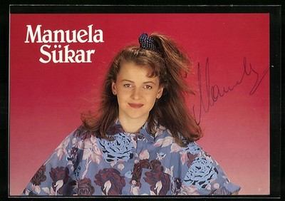 Ansichtskarte Musikerin Manuela Sükar mit Zopf, Autograph 