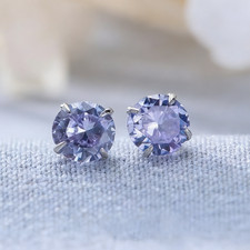 925 Sterling Silver 4mm Light Lilac CZ Crystal Stud Earrings Women Girls Gift UK