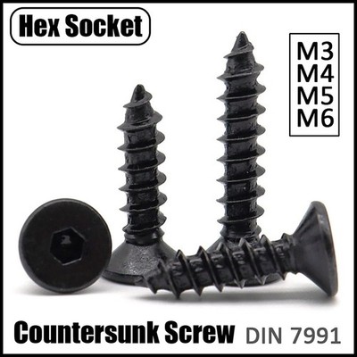 M3 - M6 Hex Socket Countersunk Self Tapping Screw 8.8 High Tensile Steel DIN7991