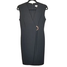 Calvin Klein Dress Faux Wrap Dress Sleeveless Dress Knee Length Dress 4 Black 