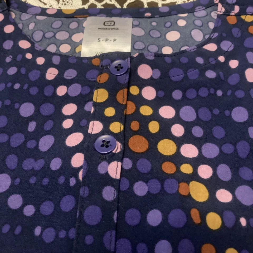 Wonder Wink Teal & Wine Purple Scrub Top Size S NWTS Ladies W/zip Pocket - Image 2 of 4