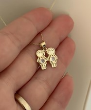 14k Solid Gold Boys Pendant, Brothers Necklace, Sons, Children, Kids, BFF