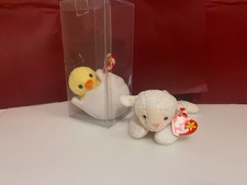 y Beanie Babies Lot – Egbert the Chick (Boxed) & Fleece the Lamb – Vintage Easte