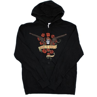 Men's Guns N Roses Axl Rose Skull Zippered Hooded Sweatshirt X-Large Black