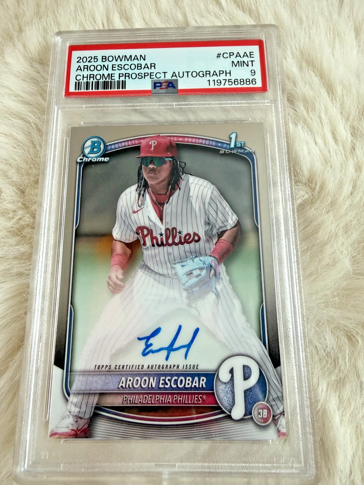 2025 Bowman - Chrome Prospect Autographs Aroon Escobar #CPA-AE (AU, RC) PSA 9