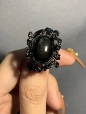 Natural Lucky Protection Black Obsidian Ring/ Adjustable 