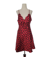 Vintage Y2K Heart Print Satin Babydoll Slip Dress Size S Red Romantic Coquette