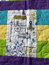 Patchwork Quilt Wall Hanging Lap Quilt Homemade Paris Theme 72x52
