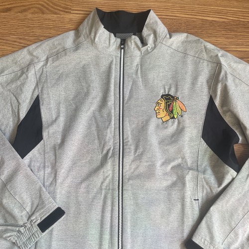 FootJoy FJ DryJoys Hydrolite Rain Jacket Gray Full Zip M Blackhawks Logo NWOT - Picture 3 of 17