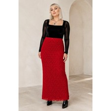 Whimsigoth Romantic Coquette Glam Red Lace Textured Lined M 8/10 Maxi Skirt