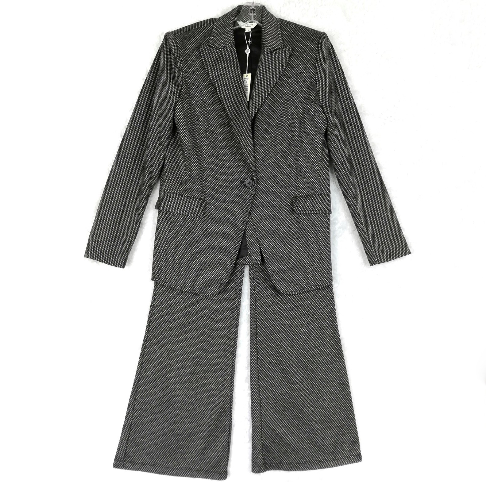 Max Studio Womens Pantsuit Set Blazer Boot Cut Trouser Black Houndstooth S New