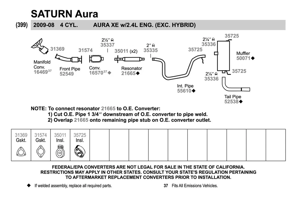 For Chevy Malibu 2008-2010 Walker 52549 Aluminized Steel Exhaust Front Pipe Foto 4 de 4