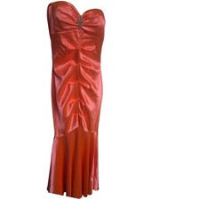 Xscape Strapless Coral Satin Mermaid Gown Dress Ruched Formal Prom Size 10 USA